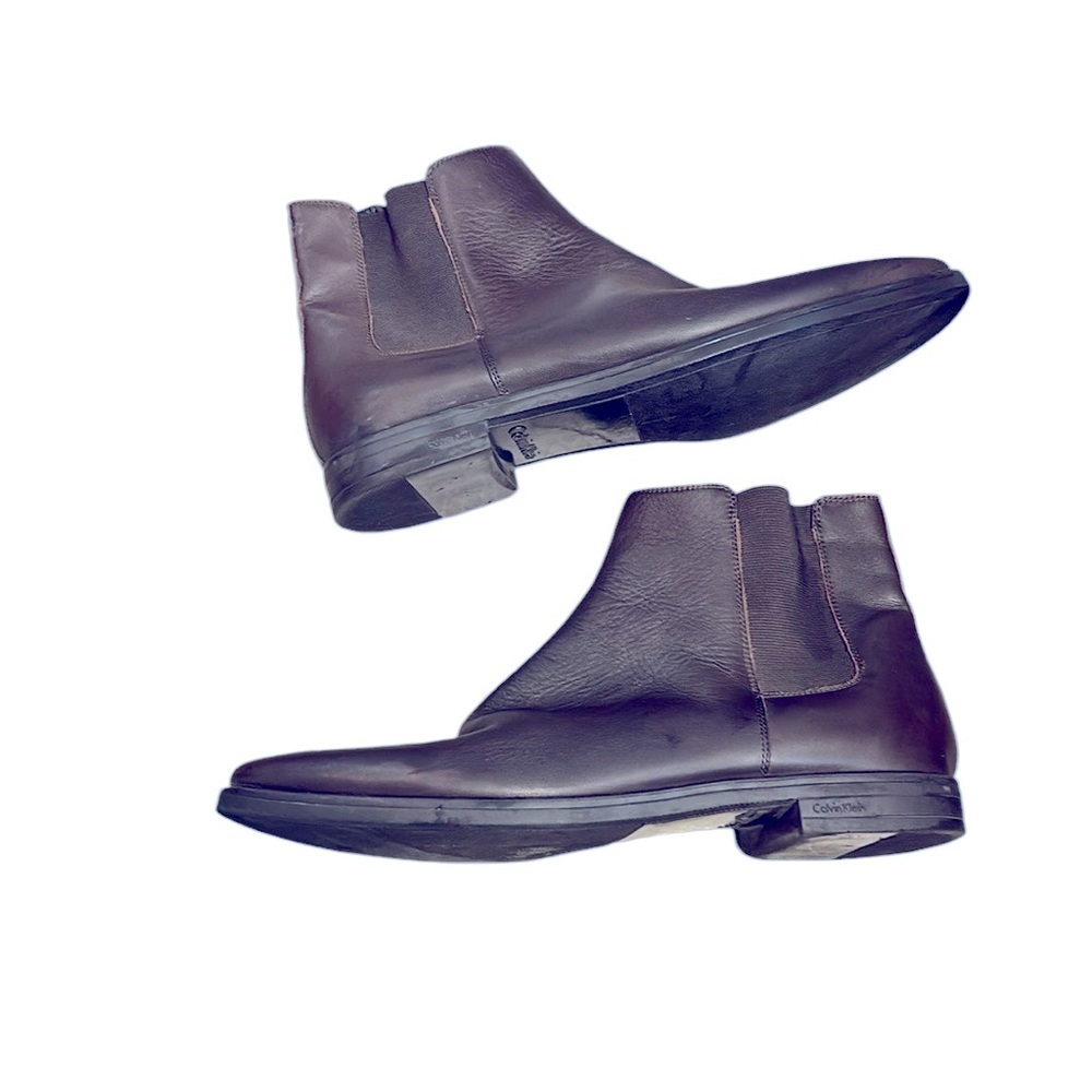 Calvin Klein Brown Leather Ankle Boots Chelsea 11M
